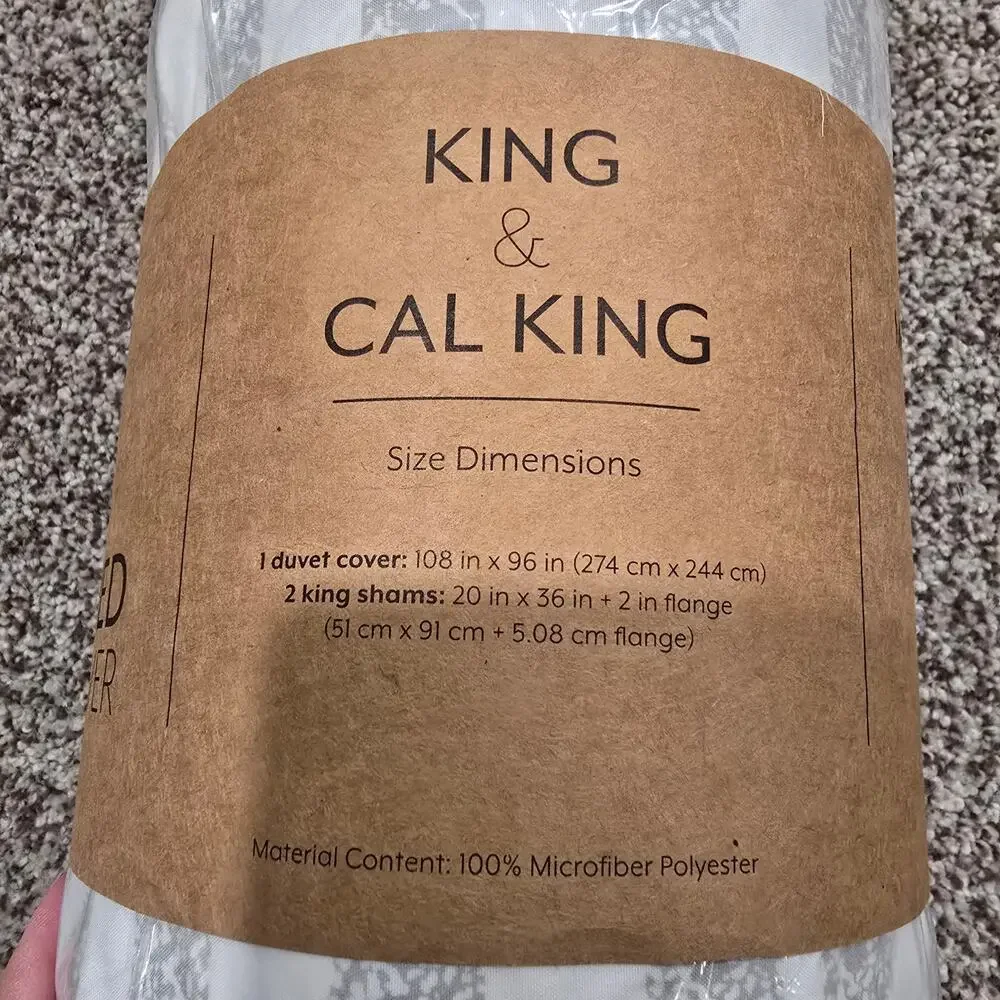 NEW NWT IEnjoy White & Gray Striped King California King Duvet Cover & Shams Set